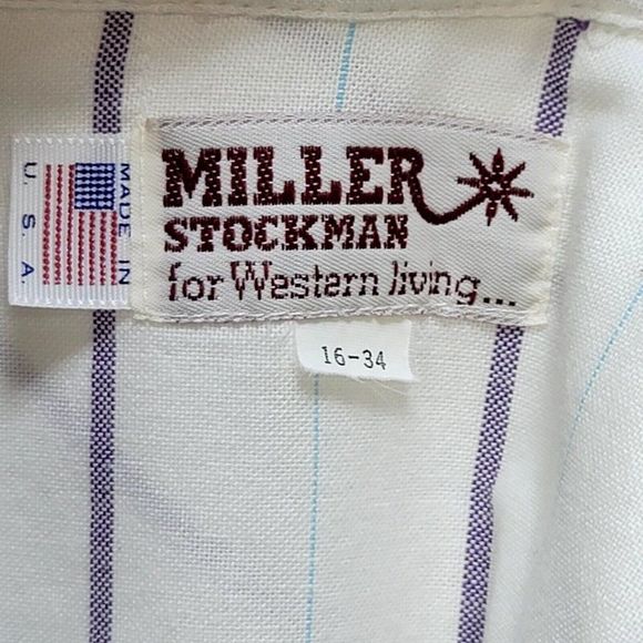 VTG‎ Miller Stockman Western Wear Mens 16/34 Shirt White Striped Pearl Snap USA - Picture 8 of 9